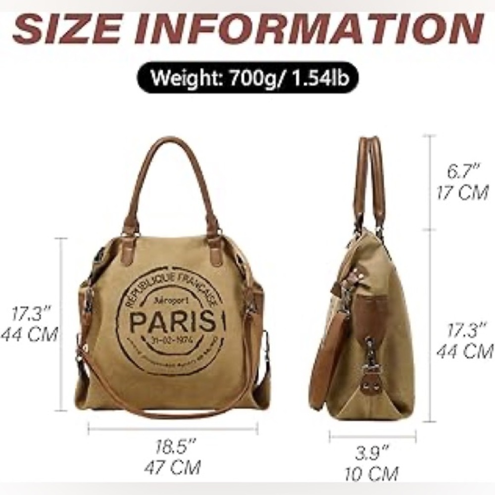Vintage-Inspired Canvas Tote Bag - Versatile Shoulder & Crossbody Strap - Picture 7 of 7